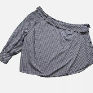 Who What Wear One Shoulder Asymmetric Top 4X Black White Gingham Target